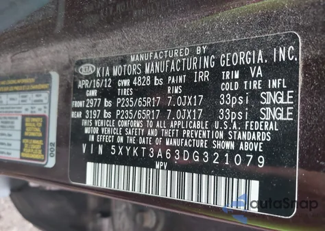 2013 Kia Sorento Lx from USA, damaged, VIN 5XYKT3A63DG321079